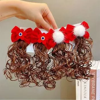 Праздничное украшение жемчуг детский парик шпилька детские аксессуары для волос бант заколка для волос новогодний головной убор F