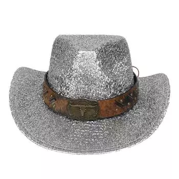 Праздничное украшение Золотая шляпа на Хэллоуин Вестерн Джинсовая сценическая шапка Головной убор Необычная ковбойская вечеринка Косплей Реквизит золотой