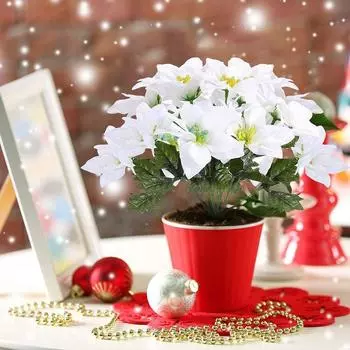 Праздничные 7-головые рождественские букеты пуансеттии, упаковка из 6 штук для украшения белый