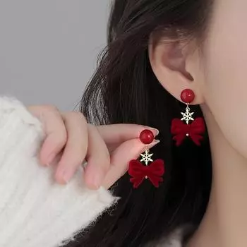 Праздничные красные серьги-бантики в виде снежинок для женской осенне-зимней моды A2187 красный