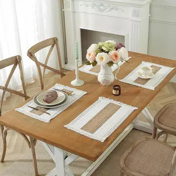Праздничный хлопковый тканый коврик в стиле вестерн, свадебный коврик из хлопчатобумажной льняной ткани, утолщенный коврик под миску в стиле ретро One Size