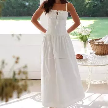 Праздничный и повседневный стиль однотонное маленькое платье-халтер, с высокой талией, художественный стиль, женская одежда 2025 S белый