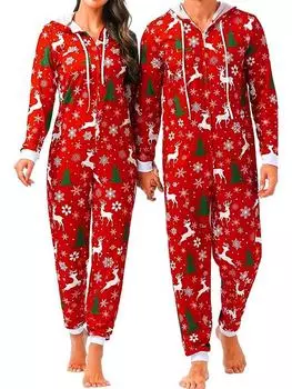 Праздничный комбинезон с принтом в европейском и американском стиле для пар, пижама для мужчин и женщин Female S