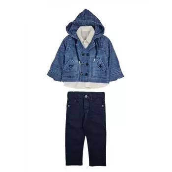 Праздничный комплект из трех предметов из льна для мальчика с крестообразными пуговицами