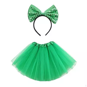 Праздничный комплект из зеленой юбки-пачки и повязки на голову для дня рождения. День Патрика Green with Shamrock