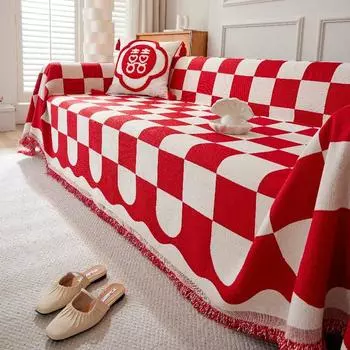 Праздничный красный клетчатый чехол для дивана, полотенце, нескользящий, устойчивый к царапинам чехол для дивана, чехол для дивана, универсальное украшение для гостиной Four Seasons 180*90