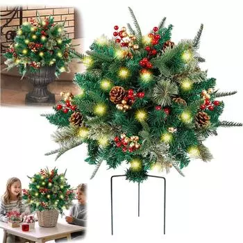 Праздничный наполнитель для кашпо, рождественский наполнитель для кашпо, наружный, внутренний праздничный наполнитель для кашпо, искусственные деревья с подсветкой и треногой, работающие на батарейках One Size