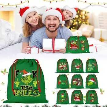 Праздничный подарочный пакет на шнурке с мультяшным зеленым принтом, подарочный подарок, мешок для конфет, детский праздничный мешок для закусок, подарочный пакет, подарок One Size