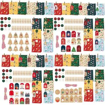 Праздничный рождественский адвент-календарь из 24 штук: Универсальные бумажные пакеты для конфет с красной и белой веревкой One Size