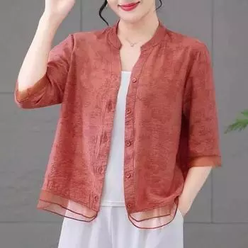 Праздничный стиль, досуг, зрелый темперамент, свободный крой, дизайн, чувство, кардиган, прохладный, освежающий, женская рубашка с V-образным вырезом, лето XXXXXL зелёный