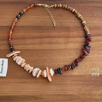 Праздничный стиль Ожерелье из бусин из натурального камня Женское Неправильной формы Ракушка Цепочка на ключицу Нишевая шейная цепочка с украшениями