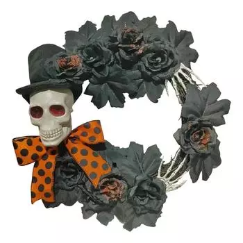 Праздничный венок Венок со скелетом Имитация цветочного украшения Венок для подвешивания на дверь Настенный венок One Size чёрный