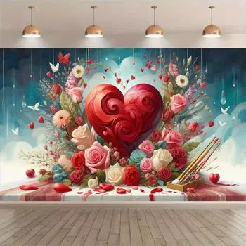 Празднование Дня святого Валентина Фотофон С Днем святого Валентина Баннер Декор для домашней вечеринки красный