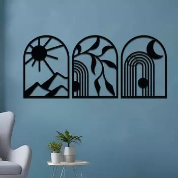 Pre-Laminated Pine Wood Classic Boho Wall Art | Laser Cut Precision | For Home Dcor | For Gifting (Set of 3)