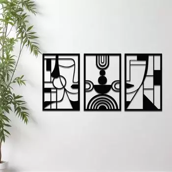 Pre-Laminated Pine Wood Human Face Wall Art | Laser Cut Precision | For Home Dcor | For Gifting (Set of 3)