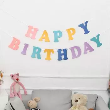 Предварительно натянутый баннер в пастельных тонах с днем рождения для девочек и мальчиков, украшения для вечеринок на день рождения малышей, милый, заводной декор для дня рождения, макароны, радуга 2mm