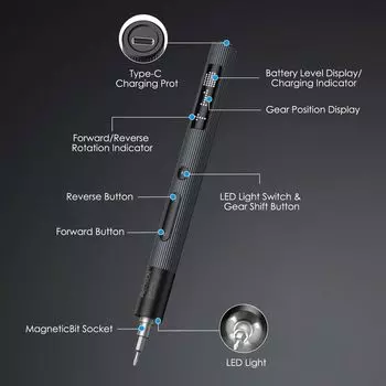 Прецизионная электрическая отвертка 50 в 1, оснащенная 40 битами со светодиодной подсветкой, перезаряжаемая беспроводная отвертка для ПК «сделай сам»