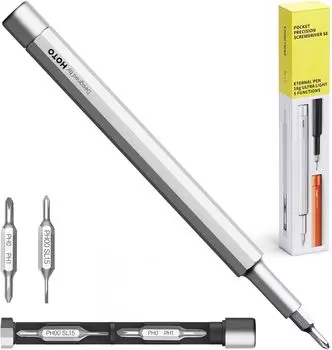 Прецизионная отвертка HOTO SE, легкая, компактная, 5 типов бит, корпус из алюминиевого сплава, магнитное место для хранения бит, инструмент (Серебряный)