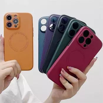 Прецизионная защита камеры с отверстием, беспроводная зарядка для кожаного чехла Magsafe для iPhone 15 14 13 12 Pro Max Plus, магнитный противоударный чехол-бампер iPhone 12 чёрный