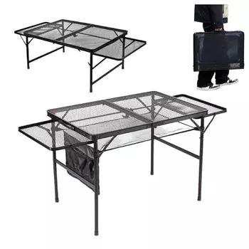 ПРЕДЛАГАЕМ складной сетчатый стол для улицы, 2 уровня высоты, 135,56042~66 см, двойной боковой стол с боковыми карманами, в комплекте с сумкой для хранения, сетчатый стол из алюминия