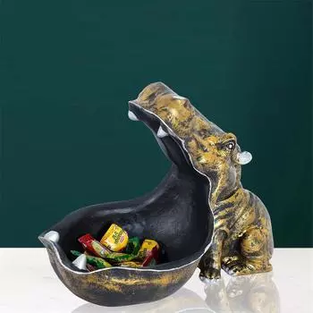 Предмет интерьера|Фигурка гиппопотама для дома|Декоративная фигурка (Гиппопотам Золотой), 10x7 см