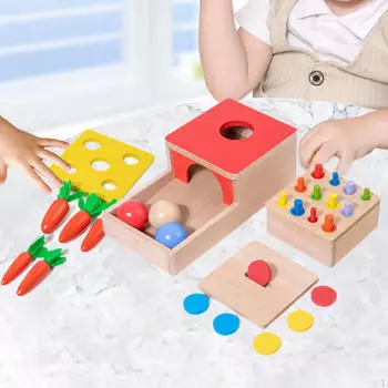 Предмет Постоянство Коробка Цвет Форма Сортировка Обучение Сбор Моркови Игра Сопоставление 4 в 1 Деревянные Игрушки