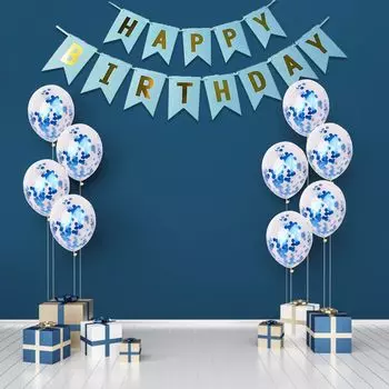 Предметы для украшения на день рождения - 9 шт., Предметы для украшения на день рождения для мальчика мужчины | Баннер «С днем рождения»(Кардсток) с шарами-конфетти