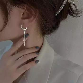 Предотвращает аллергию 925 пробы стерлингового серебра серьги-гвоздики модные простые бусины кисточка цепочка ювелирные изделия для вечеринки подарок на день рождения Eh223