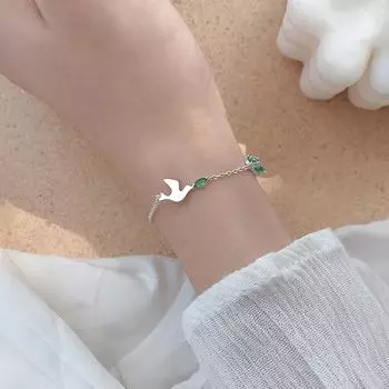 Предотвращает аллергию браслет из стерлингового серебра 925 пробы для женщин классический кристалл зеленый лист птица подвеска ювелирные изделия sl139 серебряный