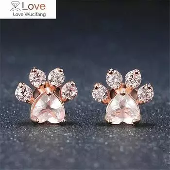 Предотвращают аллергию, милые серьги в виде кошачьей лапки для женщин, модные серьги из розового золота, розовые серьги-гвоздики с принтом когтей медведя и собачьей лапки розового золота