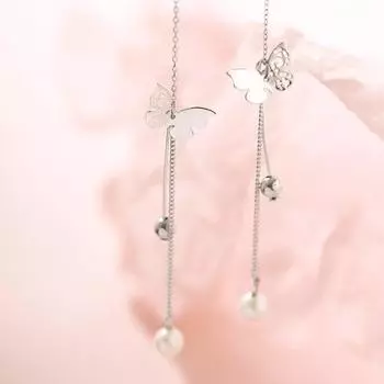 Предотвратить аллергию, стерлинговое серебро 925 пробы, кисточка, бабочка, очаровательные серьги-капли для женщин, вечерние, свадебные украшения, Eh1644