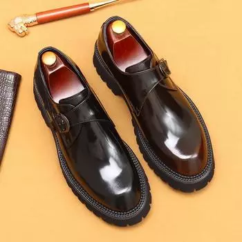 [Предпродажа, нет в наличии] Кожаные туфли на платформе, мужские, британские, деловые, повседневные, кожаные, с пряжкой, туфли Munch, британские 37 чёрный