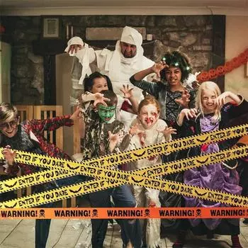 Предупреждающая лента для изоляции на Хэллоуин. Желтый предупреждающий знак об опасности. Линия для украшения двора на открытом воздухе. Реквизит для украшения на Хэллоуин. 1Roll