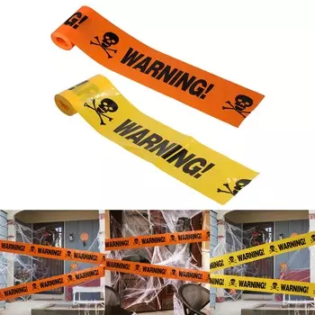 Предупреждающая лента для вечеринки на Хэллоуин, самоклеящаяся предупреждающая лента с жирным черным текстом для декора на Хэллоуин оранжевый