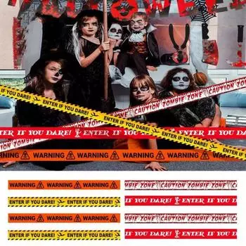 Предупреждающая лента на Хэллоуин, наружная линия предупреждения об опасности, украшение, подвесной баннер на окно, страшный дом с привидениями, реквизит, товары для вечеринок 9M красный