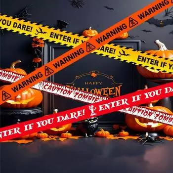 Предупреждающая лента на Хэллоуин, наружная предупреждающая линия, украшение на окно, баннер, страшный дом с привидениями 9M красный