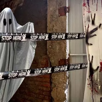 Предупреждающая лента на Хэллоуин, пластиковый череп, предупреждающая об опасности, жуткая праздничная реквизит для двери, окна, стены, дерева, ворот, двора, газона