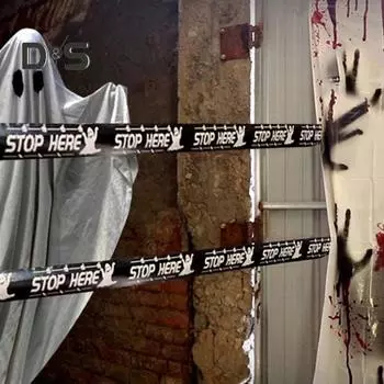 Предупреждающая лента на Хэллоуин, пластиковый череп, предупреждающая об опасности, жуткая праздничная реквизит для двери, окна, стены, дерева, ворот, двора, газона фиолетовый