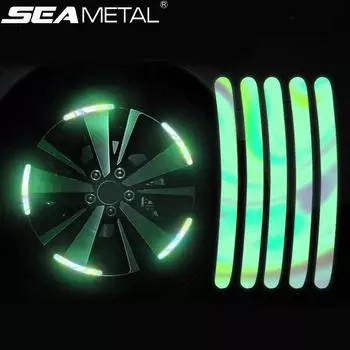 Предупреждающая наклейка на ступицу колеса автомобиля SEAMETAL, светоотражающая наклейка на велосипед, мотоцикл, автомобильный обод, лента, ослепительные светящиеся наклейки, автомобильные аксессуары 20pcs