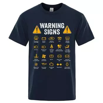 Предупреждающие знаки вождения 101 Автомеханик Подарок водителю Забавный принт Футболка большого размера Хлопок Мужские топы Футболки S