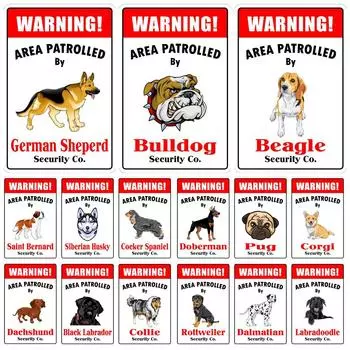 Предупреждающий знак «Собака», металлическая жестяная табличка, забавная территория, патрулируемая мопсом, настенная художественная табличка, бигль, лабрадор, напечатанный плакат с мопсом, домашний декор, WY274 20x30cm