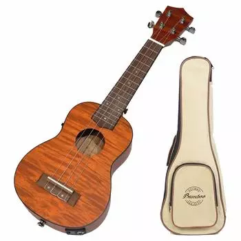 Предусилитель для укулеле из бамбука с электрическим сопрано, колком для шестеренок из красного дерева, тюнером из экзотического красного дерева в мягком чехле, укулеле, размерами, деревом, характеристиками, BU-21EXQ (Встроенный