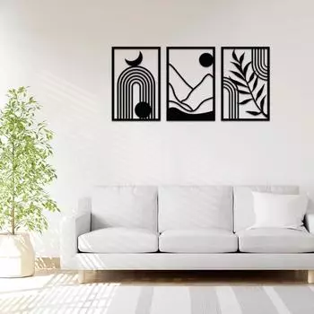 Предварительно ламинированное сосновое дерево Бохо Современное настенное искусство | Лазерная резка с высокой точностью | Для домашнего декора | Для подарка (Набор из 3 шт.)