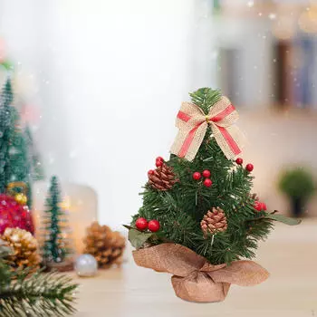 Предварительно освещенная настольная рождественская елка, искусственная рождественская елка со световым украшением для камина Red