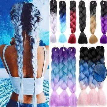 Предварительно растянутые синтетические градиентные цвета, длинные закрученные косы, хвост, наращивание волос, парик для косплея 3