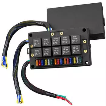 Предварительно смонтированный блок реле с предохранителями с 10 шт. 5-контактных реле 40A и 15 предохранителями для 12V автомобиля, грузовика, лодки, автодома, автомобильной, морской техники