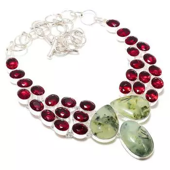 Prehnite, Garnet Gemstone 925 Sterling Silver Jewelry Necklace 18 n3D76 зелёный