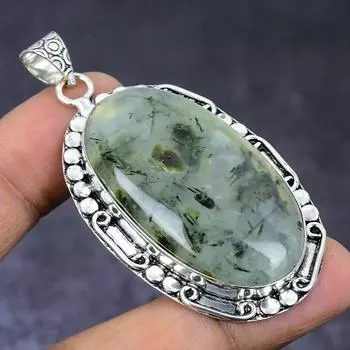 Prehnite Gemstone 925 Steling Silver Jewelry Pendant 2.44 Q1Q79