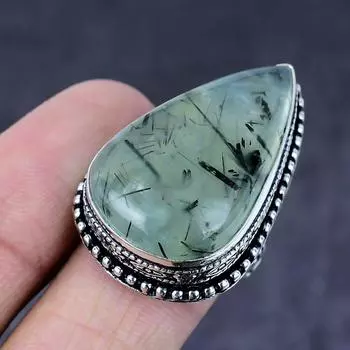 Prehnite Gemstone Handmade 925 Steling Silver Gift Jewelry Ring Size 7 o5l68