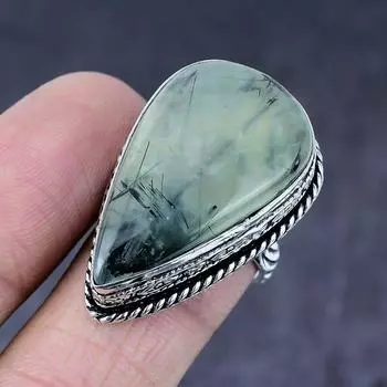 Prehnite Gemstone Handmade 925 Steling Silver Gift Jewelry Ring Size 8 E9r74